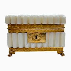 Charles X White Opaline Rectangular Box in Blown and Ground Opaline Crystal