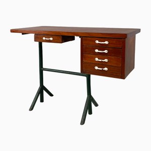 Escritorio italiano Mid-Century moderno de madera y metal, años 60