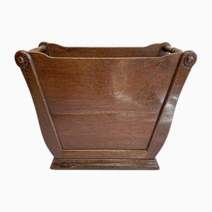 Boîte à Bûches de Cheminée Antique en Chêne Sculpté