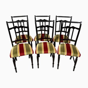Vintage Chairs in Black Lacquered Wood, 1970s, Set of 6