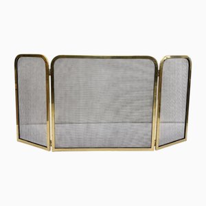 Foldable Fireplace Screen in Brass and Wire Mesh, 1970s