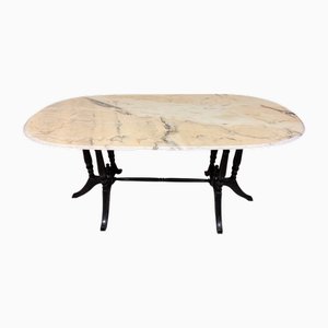 20th Century Large Marble Table with Black Lacquered Base, England, 1950s
