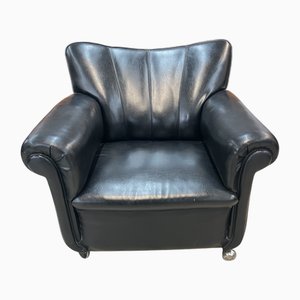 Schwarzer Art Deco Leder Clubsessel, 1950er