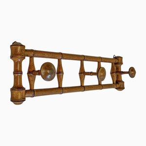 French Faux Bamboo Wall Mounted Coat Rack with Folding Hooks, 1940s