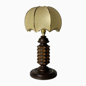 French Modern Wood Turned Mushroom Cocoon Table Lamp by Charles Dudouyt, 1950s