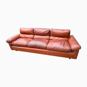 Vintage Drei-Sitzer Ledersofa von Tito Agnoli für Poltrona Frau, 1970er