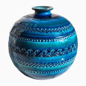 Round Rimini Blu Vase by Aldo Londi for Bitossi, 1960s