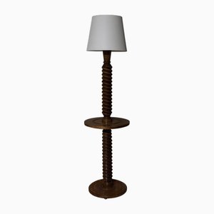 Neo-Rustic Wooden Floor Lamp by Charles Dudouyt, 1950s