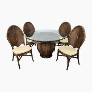 Table and Chairs in Wicker and Bamboo from Vivai del Sud, 1970, Set of 5