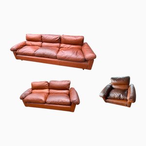 Divani vintage in pelle di Tito Agnoli per Poltrona Frau, anni '80, set di 3