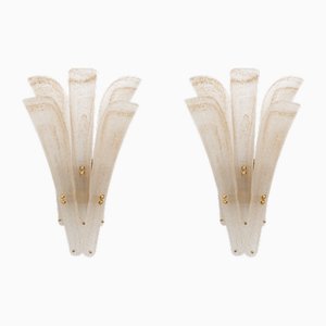 Apliques modernos de cristal de Murano esmerilado y hoja de oro. Juego de 2