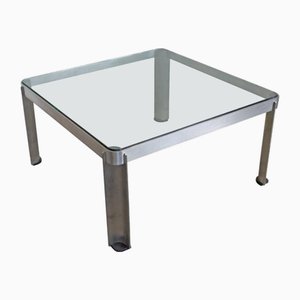 Mesa de centro de acero y cristal grueso Mod. T113 atribuido a Osvaldo Borsani por Tecno, 1975