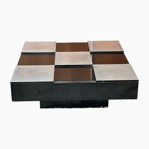 Square Coffee Table in Lacquered Steel and Brushed by Mario Sabot, 1970s
