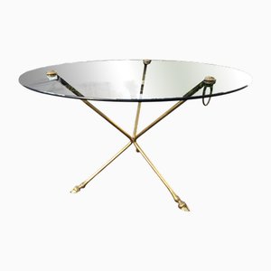 Dreibeiniger Couchtisch aus Glas & Messing, 1970er