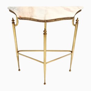 Table Console Vintage avec Plateau en Marbre Rose du Portugal et Structure en Laiton, Italie, 1950s