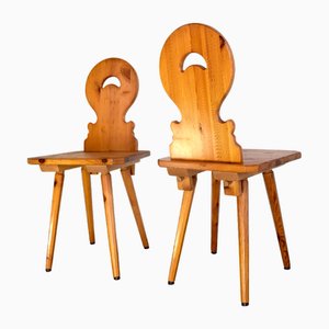 Set of Vintage Wooden Chairs in Pine