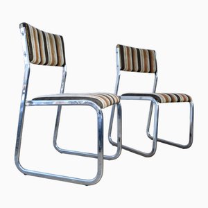Chaises de Cuisine Vintage en Chrome et Tissu Bouclé, 1970s, Set de 2