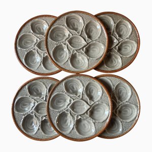 French Majolica Oyster Plates by Saint Clément, 1970s, Set of 6