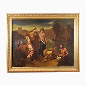 After Nicolas Poussin, Moses Saved from the Waters, 19th Century, Oil on Canvas, Framed