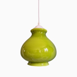 Lampada a sospensione vintage in opalino verde, anni '60