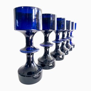 Blaue Vintage Hyrrä Glasvasen von Kaj Franck, 1965, 6er Set