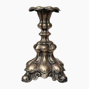 Bougeoir Style Baroque Flamand en Laiton Plaqué Argent, 1890s