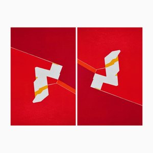 Pablo Palazuelo, Abstractions in Red, 1974, Litografie a colori, set di 2