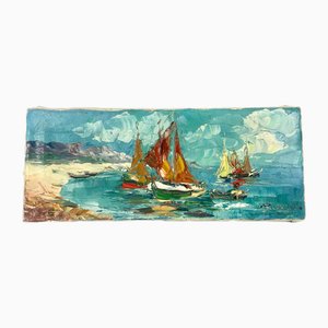 Walter Prescher Van Ed, Barcos, óleo sobre lienzo, años 80