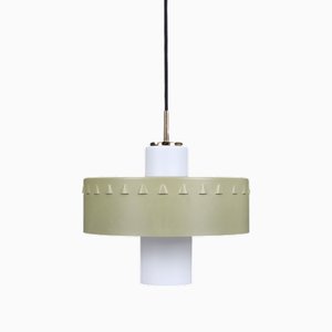 Mid-Century Modern Danish Hanging Lamp in Opal Glass with Aluminum and Brass, 1950s