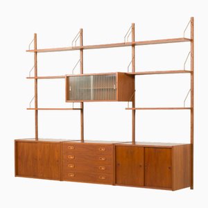 Unidad de pared PS System de teca de tres bahías de Preben Sorensen para Randers Møbelfabrik, Dinamarca, años 60