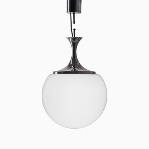 Vintage Pendant Lamp in Chrome and Hand-Blown Opal Glass, Italy, 1960s
