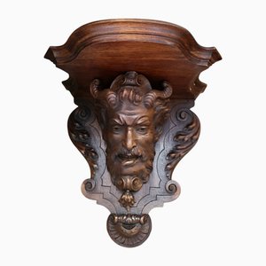 Carved Wooden Devil Face Wall Shelf