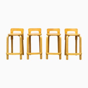 K65 Curved Birch and Plywood Stools by Alvar Aalto for Artek, 1970s, Set of 4