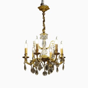 Lustre en Bronze Doré et Cristal