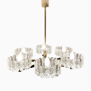Large Mid-Century Scandinavian Chandelier with Six Thick Ice Glasses attributed by Carl Fagerlund for Orrefors, Sweden, 1960s