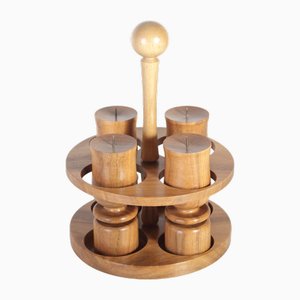 Portable Walnut Wood Candleholders, Czechoslovakia, 1980s, Set of 5