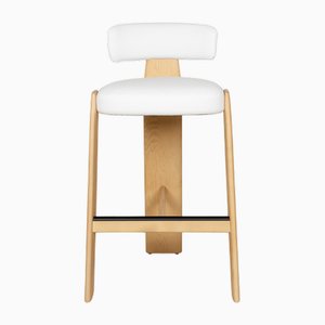 Tabouret de Bar Oru en Cuir et Bois Blanc-Marron par Patricia Urquiola pour Andreu World