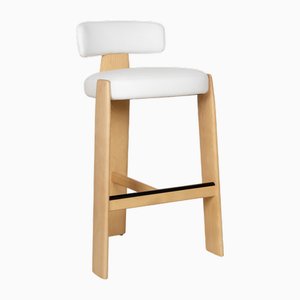 Oru Leather & Wood White-Brown Barstool by Patricia Urquiola for Andreu World