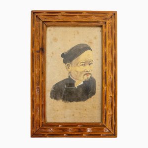 Vintage Silk Painting of Vietnamese Man, 1960s