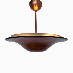 Bauhaus Brass Pendant with Indirect Light, Czechoslovakia, 1930s