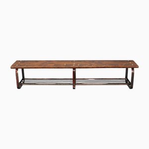 Pine Tree Bench with Iron Base, Czechoslovakia, 1970s