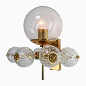 Mid-Century Wall Light with Brass Fixture & Hand-Blown Glass Globes, CZ, 1970s