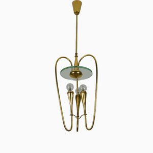 Gilded Brass Chandelier attributed to Pietro Chiesa for Fontana Arte, Italy, 1950s