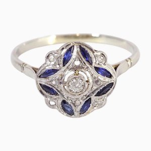 Art Deco Saphir Platin Ring