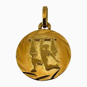 Französischer Medaillen-Anhänger mit Sternzeichen aus 18 Karat Gelbgold, 1960er