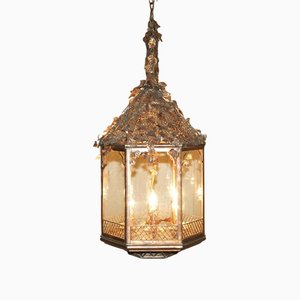 Italian Copper Floral Hanging Lantern, 1960s