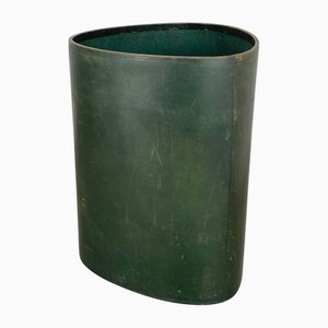 Green Leather Paper Bin Basket in the style of Auböck, Germany, 1970s