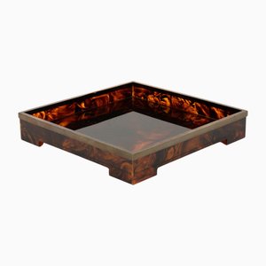 Serving Tray in Acrylic Faux Tortoiseshell and Brass from Christian Dior, 1970s