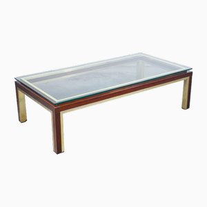 Tavolino da caffè basso in legno e ottone, anni '50