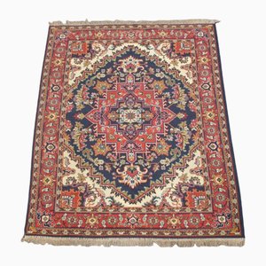 Vintage Rug with Red and Dark Blue Patterns